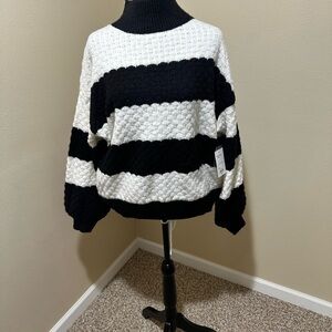 Nine West Monochrome Striped Turtleneck Sweater